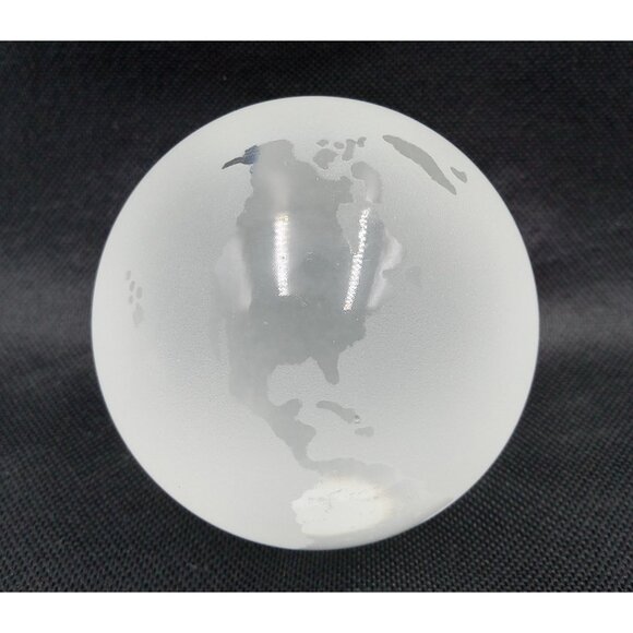 World Globe Art Glass Paperweight Frosted Clear Glass Earth - Picture 1 of 12